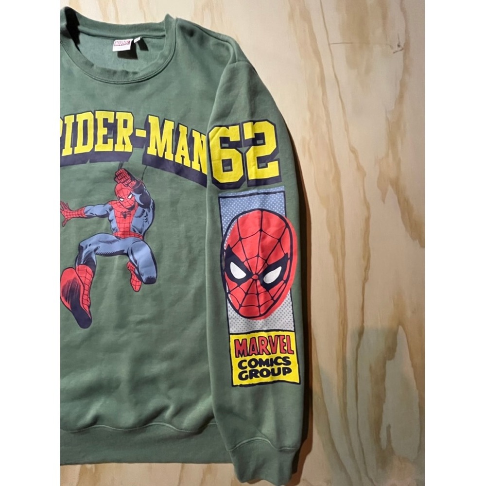 Marvel Spider Man Graphic Sweatshirt Green Vintage Retro Comic Style - Picture 2 of 4